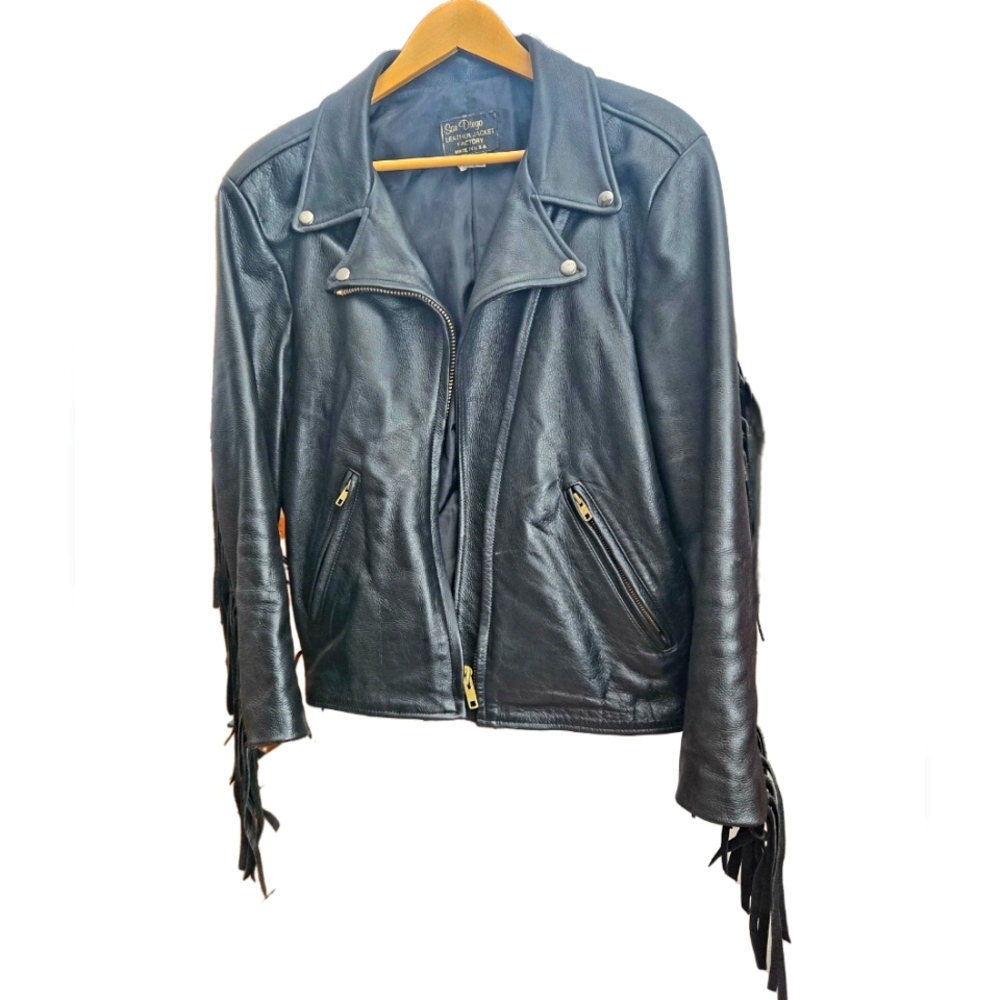 Black Leather Jacket with Fringe